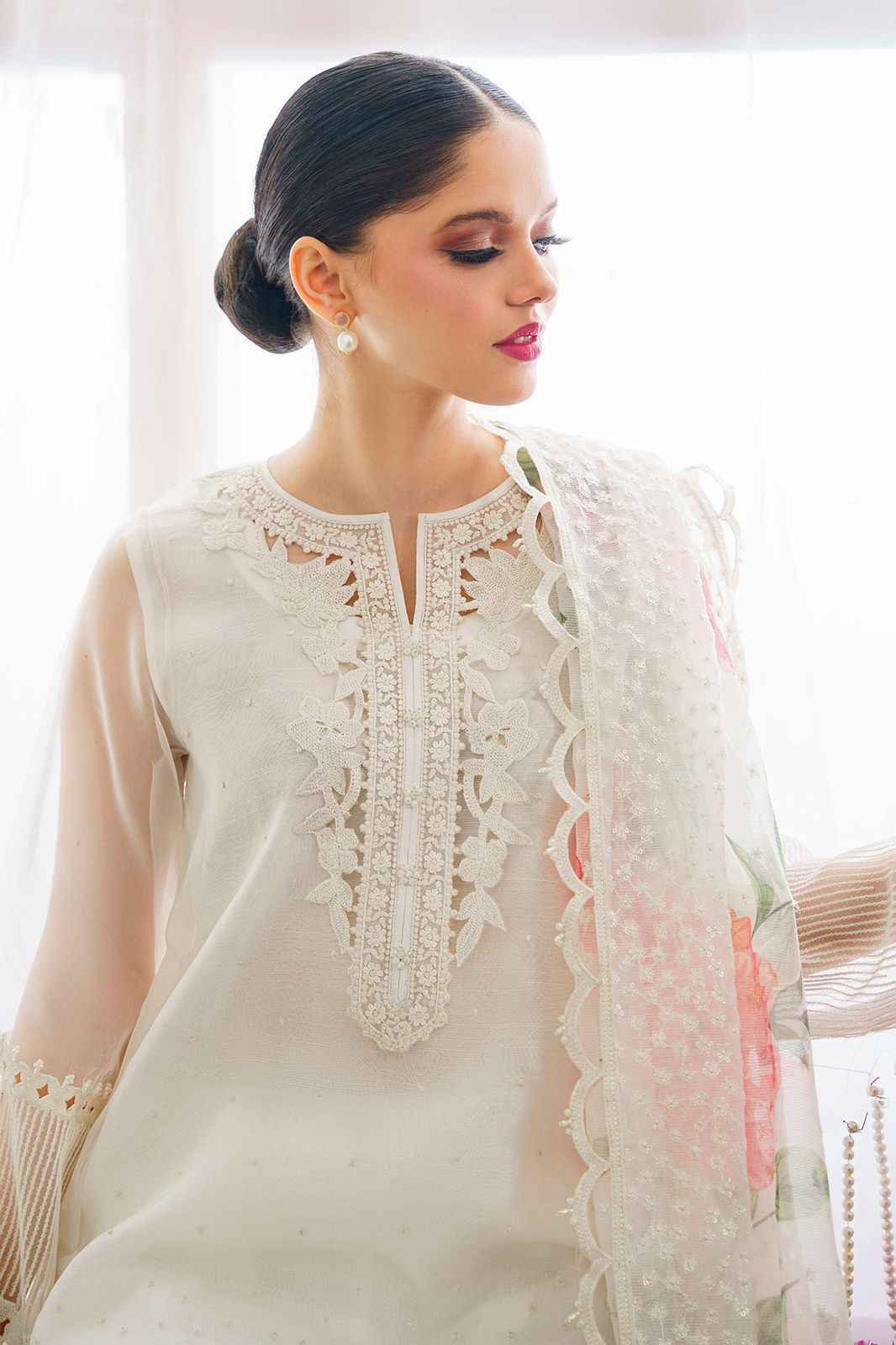 Heavy Embroidered Organza Dress with Satin Silk Trouser and Dupatta
