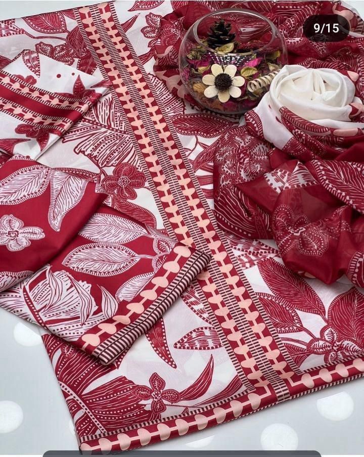 Lulusar Digital Printed 3-Piece Silk Suit ( Design 6)