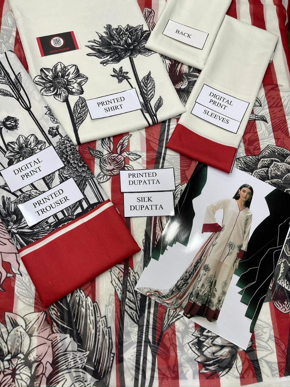 Lulusar Digital Printed 3-Piece Silk Suit ( Design 10)