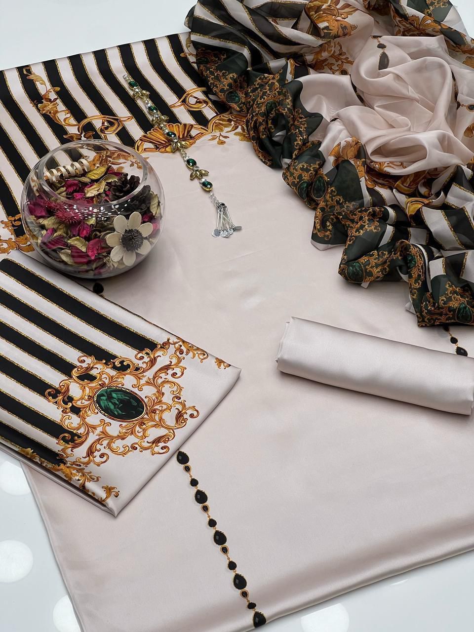 Lulusar Digital Printed 3-Piece Silk Suit ( Design 31)