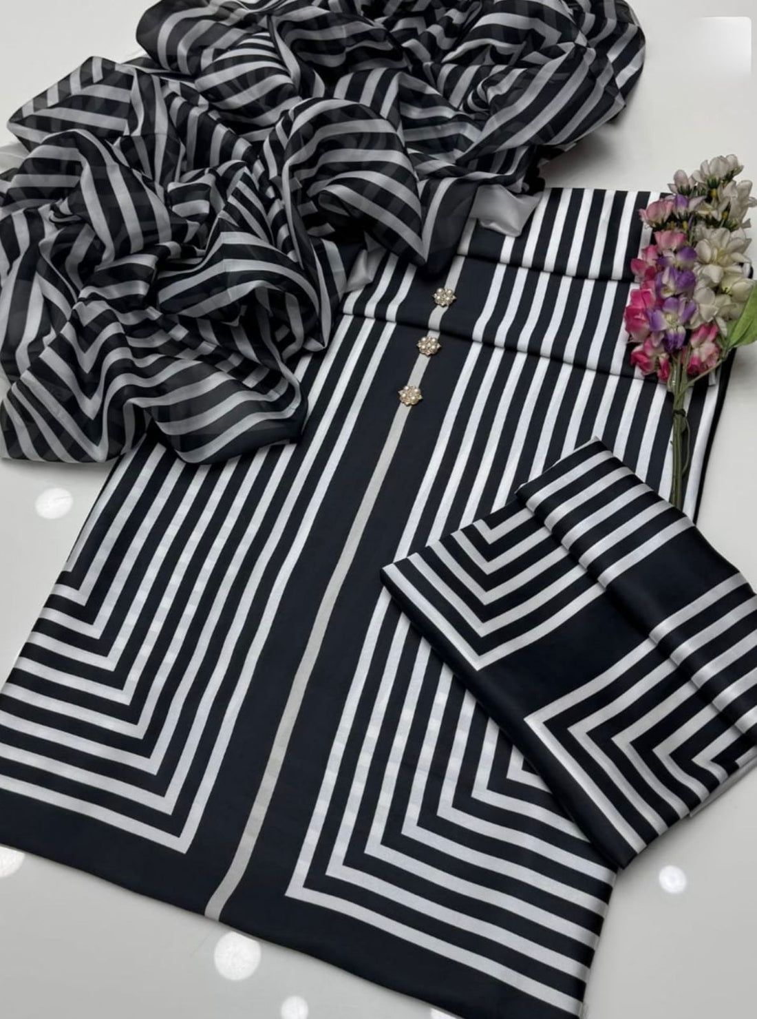 Lulusar Digital Printed 3-Piece Silk Suit ( Design 45)